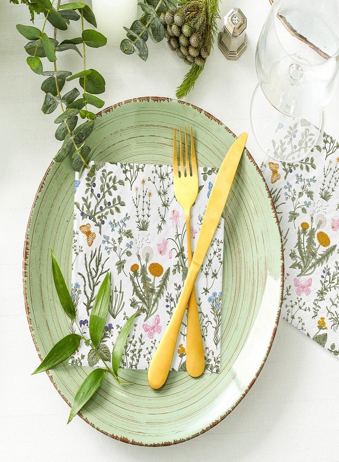 JarThenaAMCS مناديل ورقية خضراء مزخرفة بنقوش زهور برية عتيقة من JarThenaAMCS، 80 قطعة، للاستخدام مرة واحدة، مثالية لتزيين طاولات حفلات الربيع والصيف. - Image 4